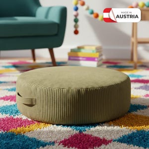 Cuscino Da Pavimento Indiano In Cotone Rosso Ricamato - Federa Rotonda 55 Cm Con Nappe