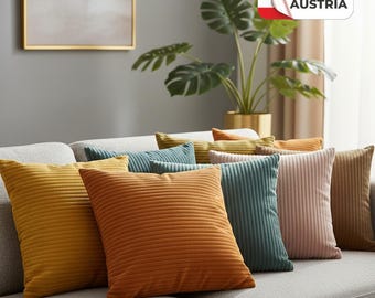 Cuscino decorativo in velluto a coste – con cerniera, resistente all’usura, realizzato su misura & morbido e soffice