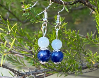 Sodalite and Milky Quartz Drop Earrings (Stainless steel hooks)