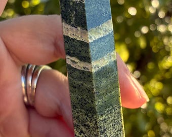 Green Zebra Jasper Tower 9cm – Striking Banding Crystal Stone