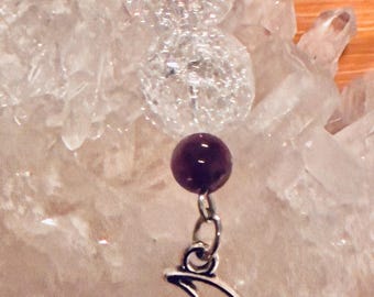 Amethyst & Crackle Quartz Moon Pendant with Stamped 925 Sterling Silver Chain.