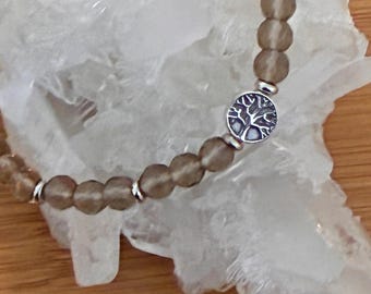 Tree Of Life Smoky Quartz Faceted Beaded Bracelet 6mm