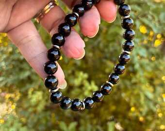 Black Agate Beaded Bracelet 8mm Strength and Protection