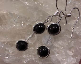 Pendientes colgantes de cuarzo craquelado y obsidiana, tamaño de cuenta 6 mm.