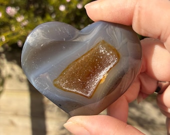 Agate Heart With Druzy Quartz Pocket