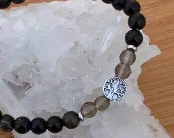Tree Of Life Gold Sheen Obsidian & Smoky Quartz Bracelet
