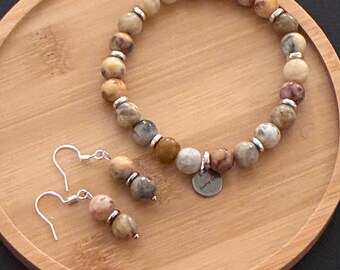 Conjunto de pulsera y pendientes de ágata Crazy Lace de Stone Of Joy de 8 mm.