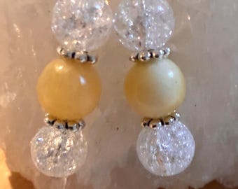 Yellow Calcite & Crackle Quartz 8mm Crystal Drop Earrings