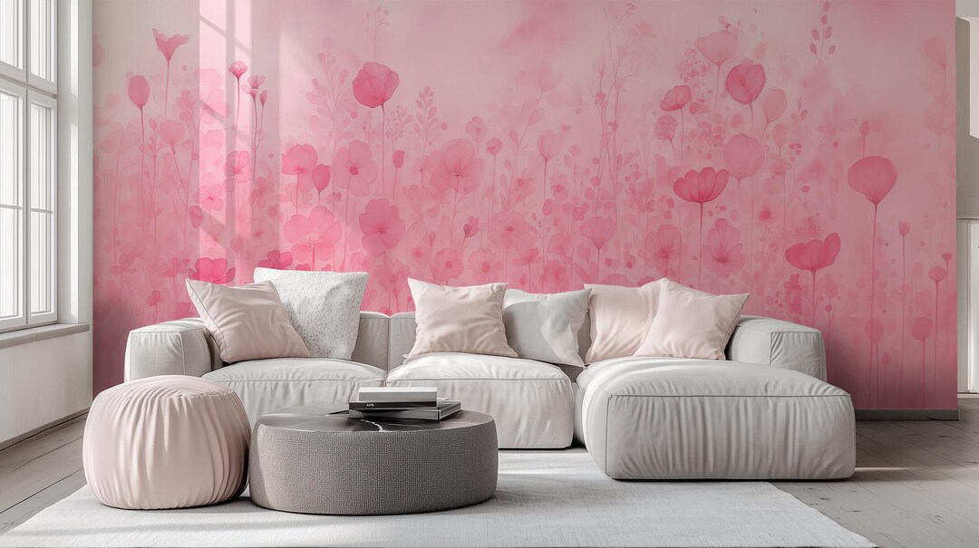 Watercolor Wallpaper in Pink Floral for Living Room – Peel and Stick ...
