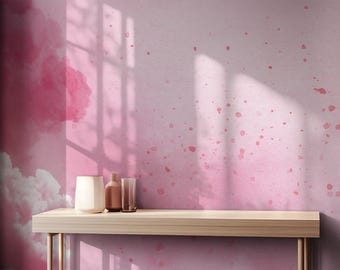 Watercolor Wallpaper in Rose Pink for Bedroom – Peel and Stick Wall Mural