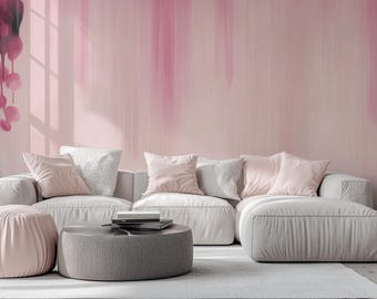 Watercolor Wallpaper in Pink for Bedroom – Peel and Stick Wall Mural