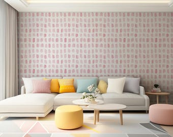 Abstract Wallpaper in Pink & White for Living Room – Peel and Stick Wall Mural