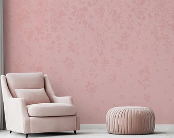 Soft Pink Floral Wallpaper in Blush Tones for Bedroom – Peel and Stick Wall Mural