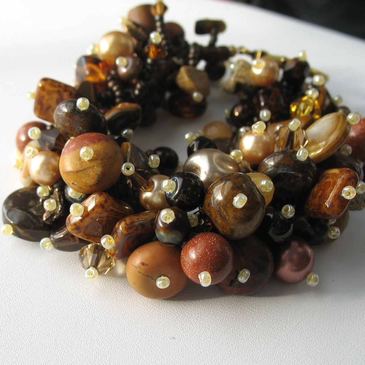 Brown Beaded Bracelet Pearls and Crystals Seed Bead Etsy