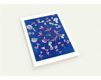Diseño botánico de cianotipia y acuarela - paquete de 10 tarjetas