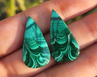 Natural Malachite Pair, Loose Gemstone,Gemstone Pairs For Jewelry Making 27x15x4 mm