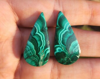 Natural Malachite Pair, Loose Gemstone,Gemstone Pairs For Jewelry Making (31x15x4 mm)