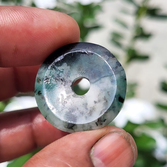 Natural Emerald Donut – Healing Chakra Stone Pendant, Boho Jewelry Gift