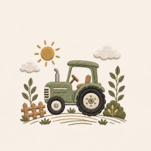 Diseño de tractor agrícola, escena de la vida en la granja, bordado a máquina (descarga digital)