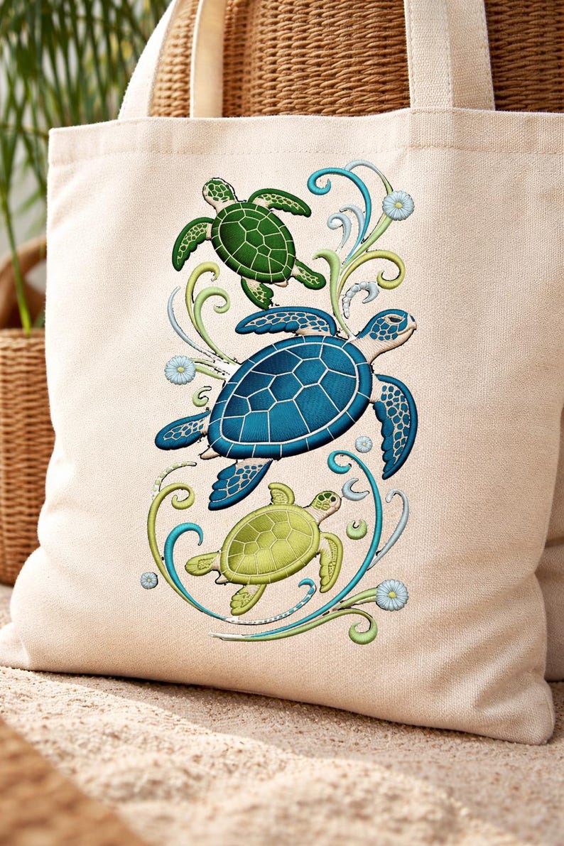 Sea Turtle Embroidery Design, Ocean Marine Wildlife Stitch Pattern ...