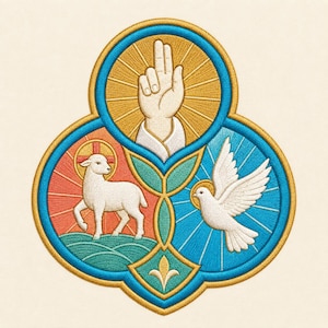 Holy Trinity Lamb Dove Hand Christian Machine Embroidery File, Religious Church Patch Design