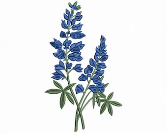 Wzór haftu "Blue Wildflower", plik maszynowy z motywem kwiatów łubinu (Pes Jef Dst Exp)