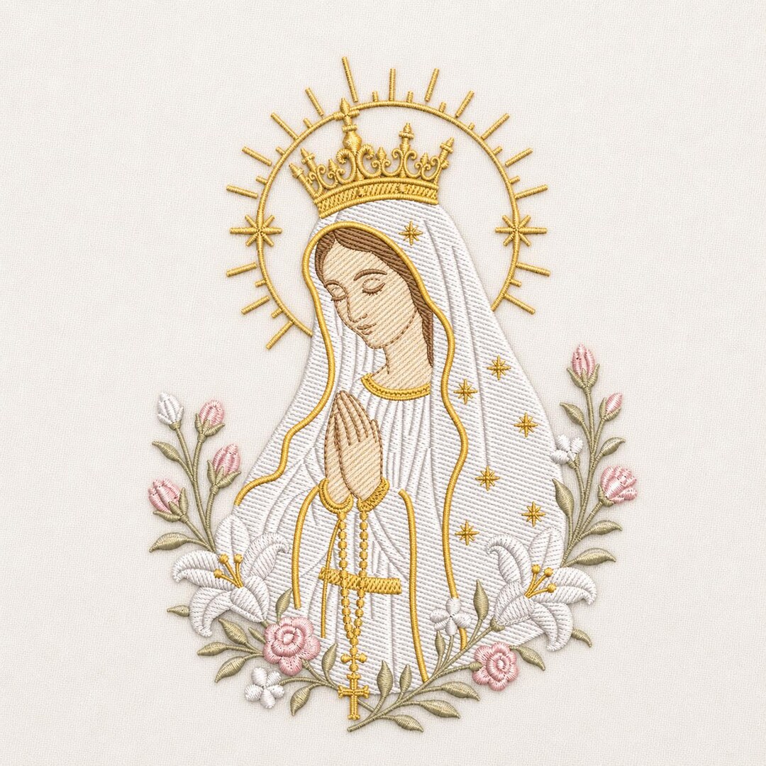 Virgin Mary Floral Embroidery Design, Religious Catholic Machine ...