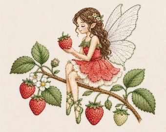 Strawberry Fairy Embroidery Design, Machine Embroidery File (Digital Download)
