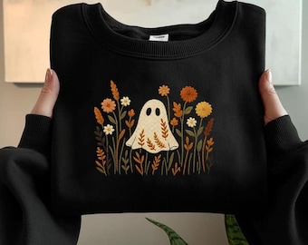 Ghost in Wildflowers Embroidery Design, Halloween Floral Machine File (Instant Download)