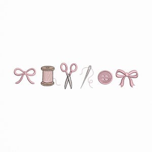 Embroidery Design Bundle, Bows, Scissors, Needle, Thread, Button, Sewing Kit File