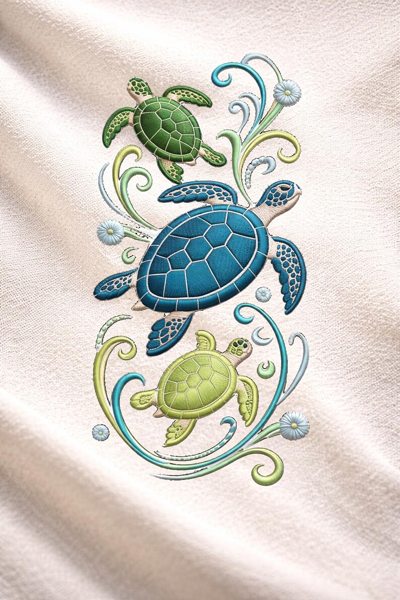 Embroidered Turtle Simple Sea Turtle Embroidery Design, Ocean Marine Wildlife Stitch Pattern ...