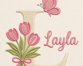 Custom Name Embroidery Design, Butterfly Monogram PES DST, Personalized Initial Machine Embroidery File