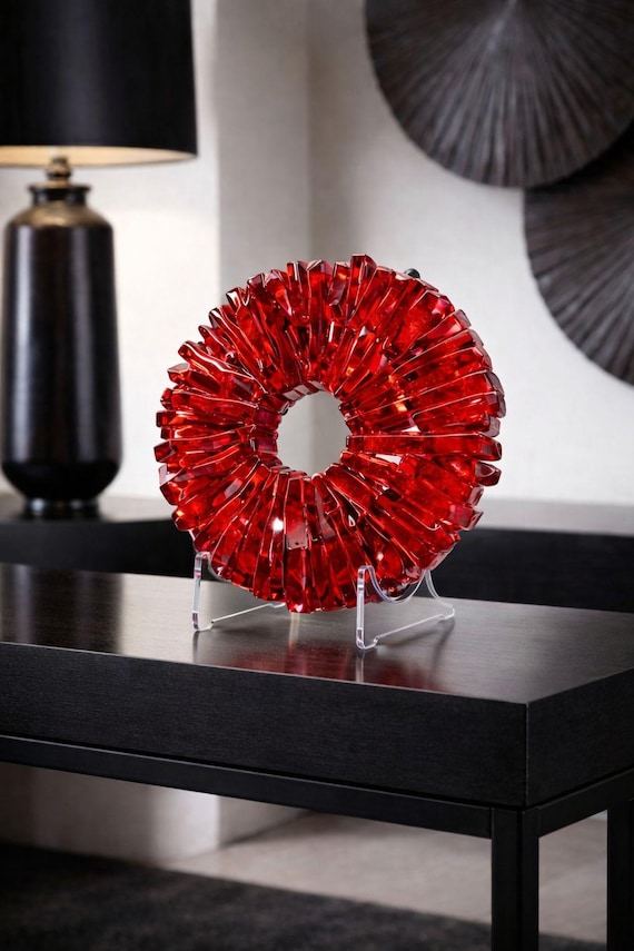 Handmade Red Fused Glass Sculpture – Modern Art Decor, Table Decor