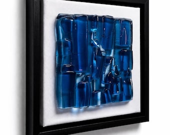 Handgemaakte oceaanblauwe gesmolten glasmuurkunst, ingelijst modern huisdecor