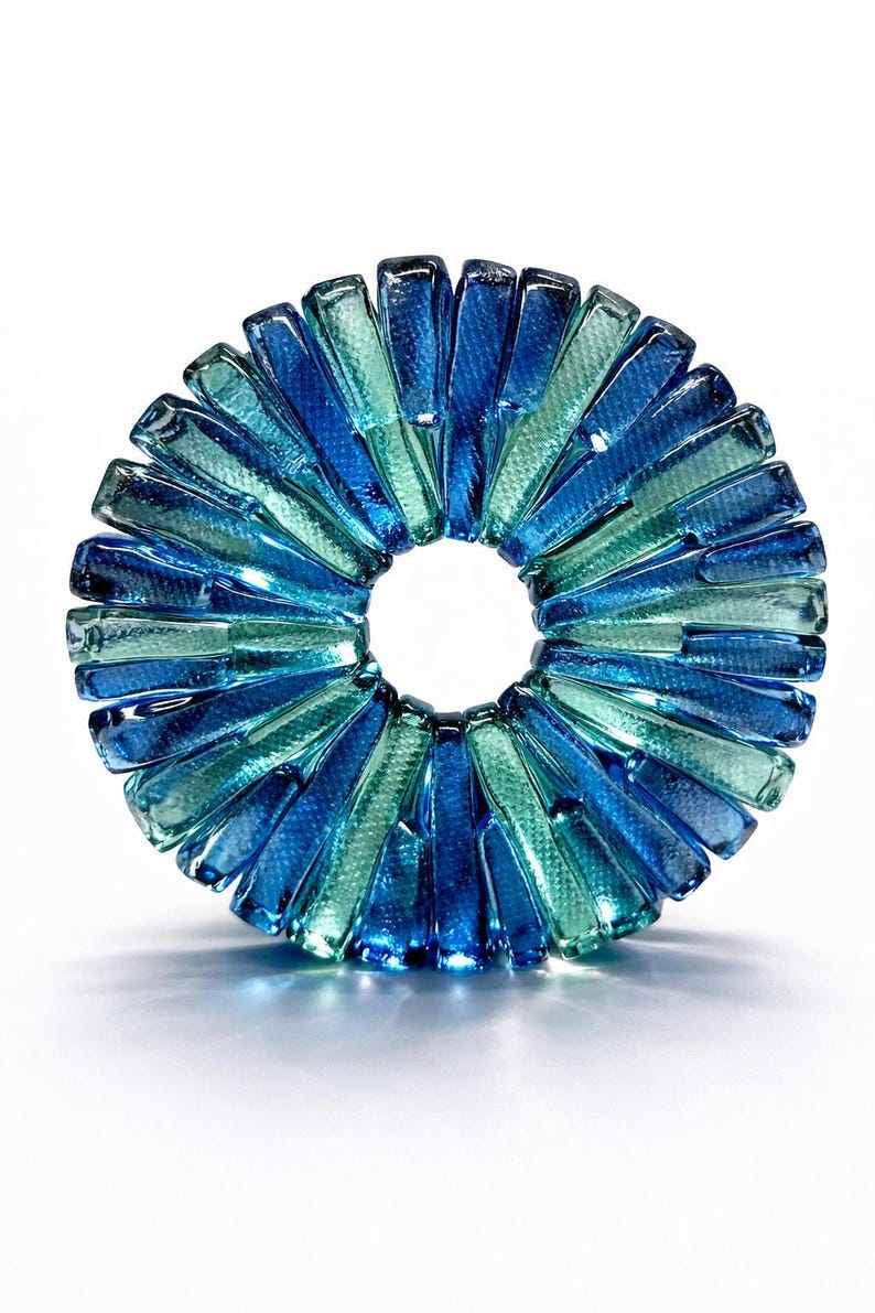 Teal Blue Object Handmade Ocean Blue&emerald Green Fused Glass Sculpture – Modern Art ...