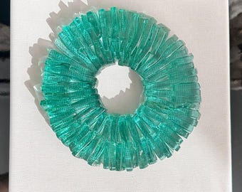 Emerald Green Fused Glass Wall Art on Canvas Panel – Handmade Modern Wall Decor