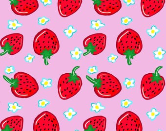 ピンクのイチゴ柄シームレスファイルまたはデジタルペーパー 12x12 JPG