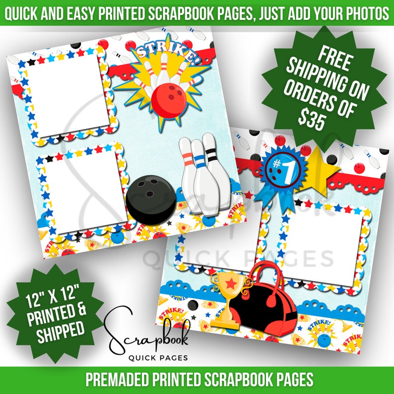 Bowling Scrapbook Quick Pages Premade Scrapbook Pages