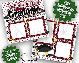 Graduation Scrapbook Pages Premade High School Graduation Scrapbook College Kindergarten Maroon Premade PRINTED Scrapbook 12x12 Layout