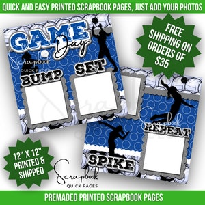 Volleyball Scrapbook Page Premade PRINTED Blue Game Day 12x12 Scrapbook Quick Page Sports Scrapbook Girls Volleyball Digital Print Scrapbook