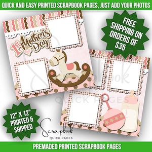 First Mother's Day Scrapbook Layout Baby Girl Premade PRINTED Scrapbook Quick Pages 12x12 Scrapbook Layout 1st Mother's Day Scrapbook Layout image 2