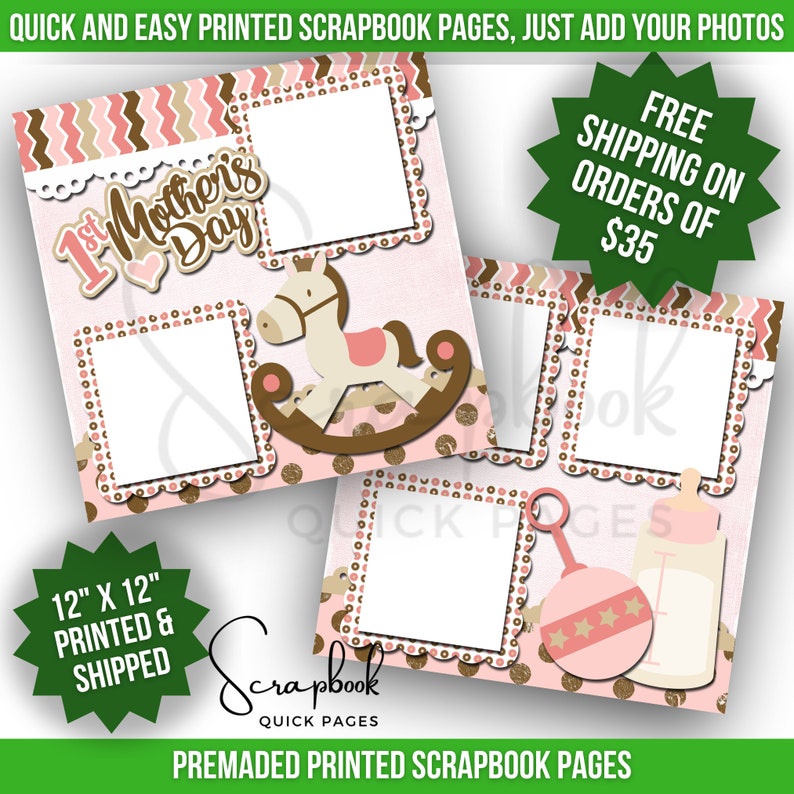 First Mother's Day Scrapbook Layout Baby Girl Premade PRINTED Scrapbook Quick Pages 12x12 Scrapbook Layout 1st Mother's Day Scrapbook Layout image 2