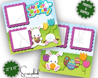 Easter Scrapbook Page Premade PRINTED Easter Egg Scrapbook Quick Page Easter Bunny 12x12 Scrapbook Page Easter Digital Print Scrapbook