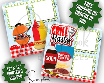 Summer Cookout Scrapbook Layout PRINTED 12x12 Premade Grill Master Scrapbook Quick Pages BBQ Family Reunion Scrapbook Picnic Cookout Layout