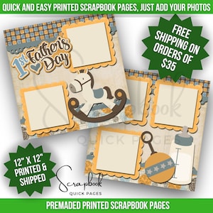 Layout dell'album per la prima festa del papà Baby Boy Scrapbook Pagina Premade Scrapbook STAMPATO Pagina rapida 12x12 Scrapbook digitale Stampa Baby Scrapbook