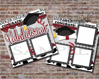 Graduation, Valedictorian, High School, College, Boy, Girl, Maroon, Red - 2 Premade PRINTED Scrapbook 12x12 Pages 134