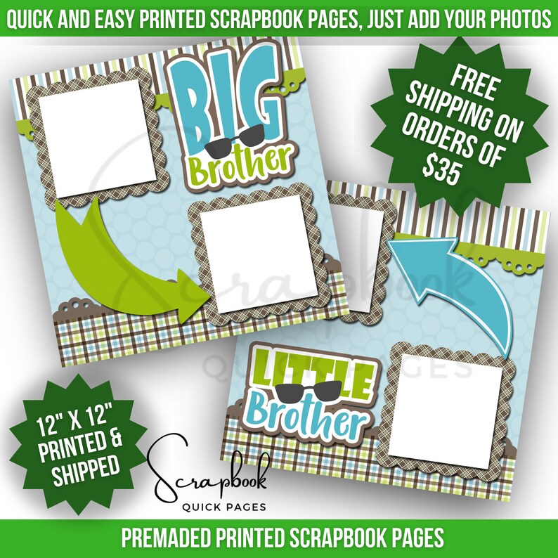 Brothers Scrapbook Pages Premade Big Brother Little Brother Scrapbook Quick Pages Digital Print Scrapbook