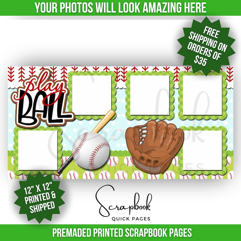 Baseball Scrapbook Page PRINTED Sports Scrapbook Layout Premade PRINTED ...