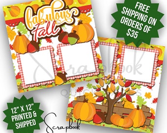 Fall Scrapbook Layout Fall Leaves Pumpkins Premade PRINTED Scrapbook Quick Pages 12x12 Digital Print Scrapbook Boy Scrapbook Girl Layout