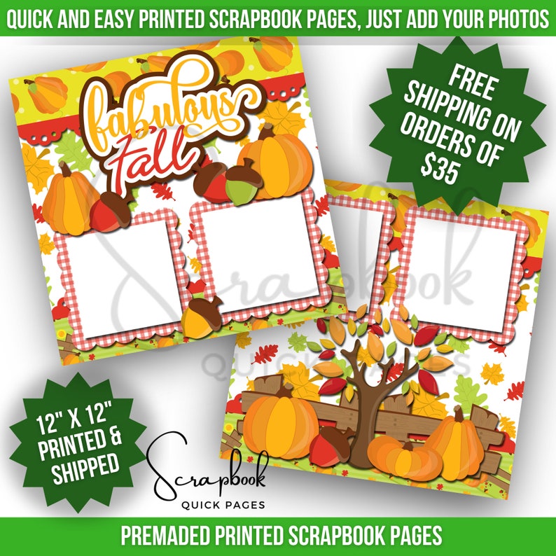 Fall Scrapbook Layout Fall Leaves Pumpkins Premade PRINTED Scrapbook ...